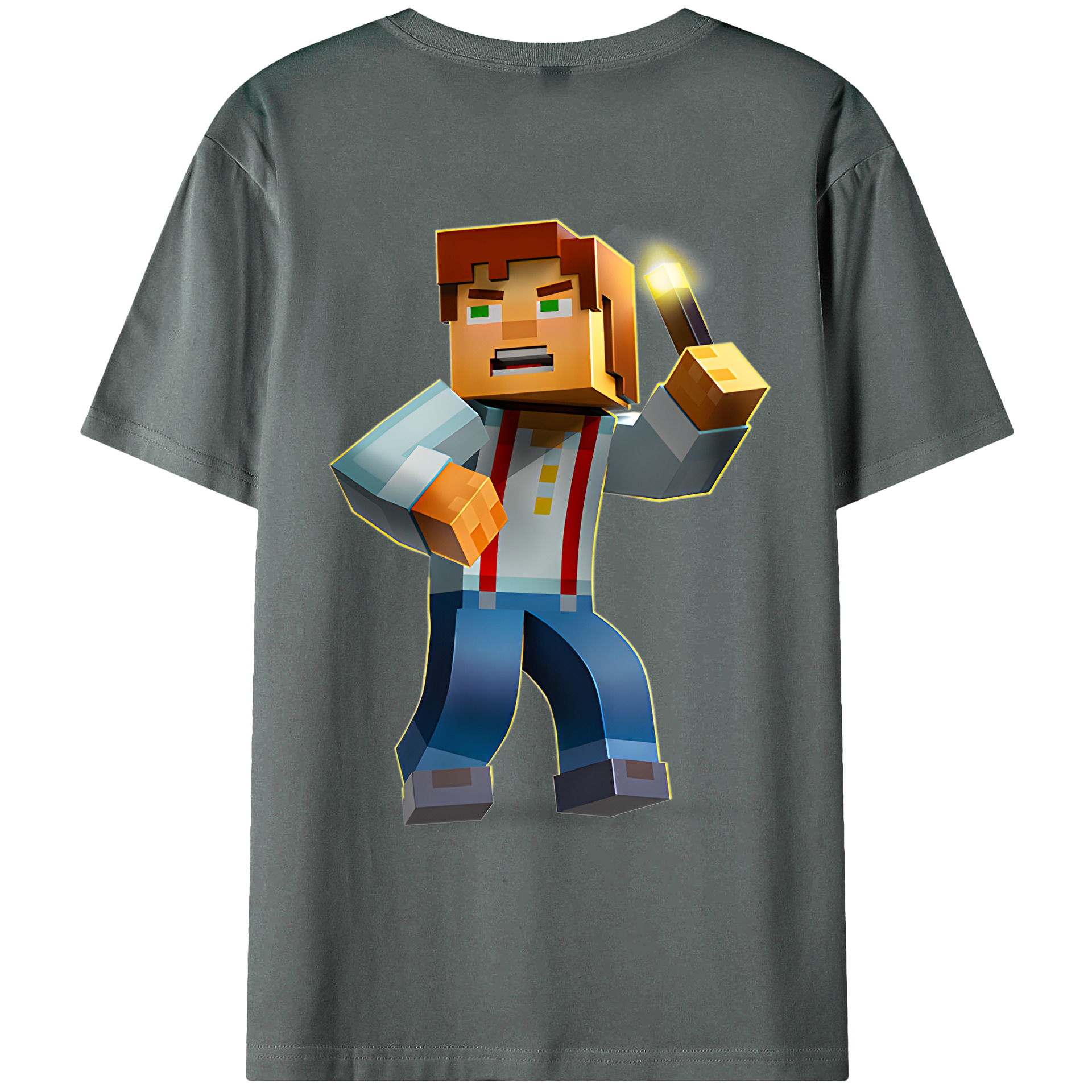 （画像用） マインクラフト ブロックの世界 Minecraft MC Block world 綿100％ メンズ半袖Tシャツ（バックプリント） 通気性